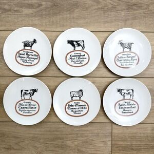 Yves Deshoulières Limoges Porcelain cheese Plates Bistro Market Farmhouse‎ Set 6